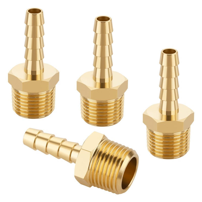 KOOTANS 4pcs Brass Hose Barb Fittings 1/4" Hose Barb to 3/8 NPT Male Thread Air Hose Fittings Brass Quick Coupler Air M Type Adapter Connector Fitting - Image 1